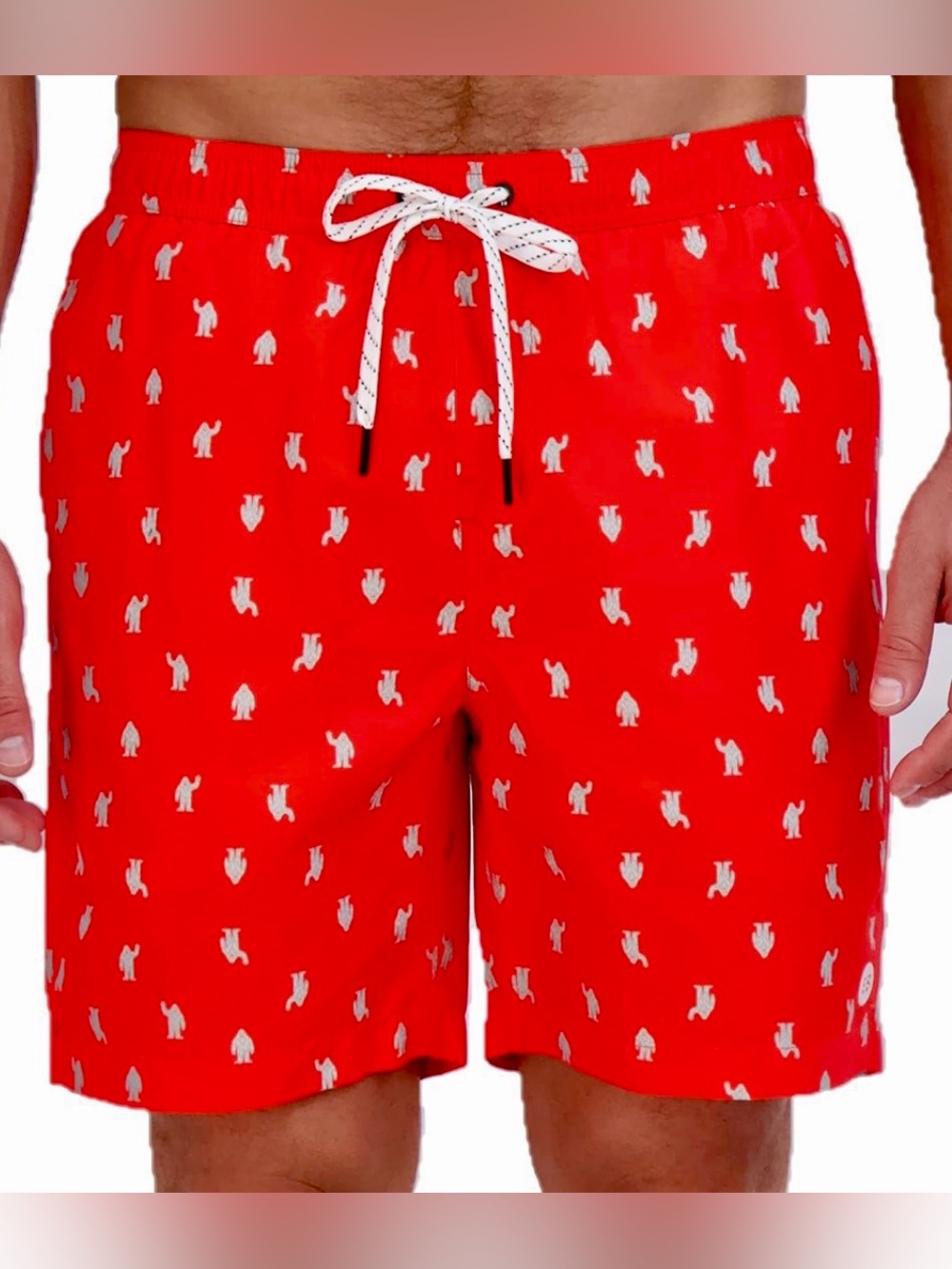 Men's Red Patterned Swim Trunks Classic Drawstring Sz L (36-38) Eddie Bauer NWT